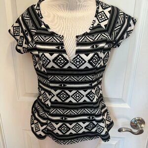 Aztec Black and White Peplum Top Small